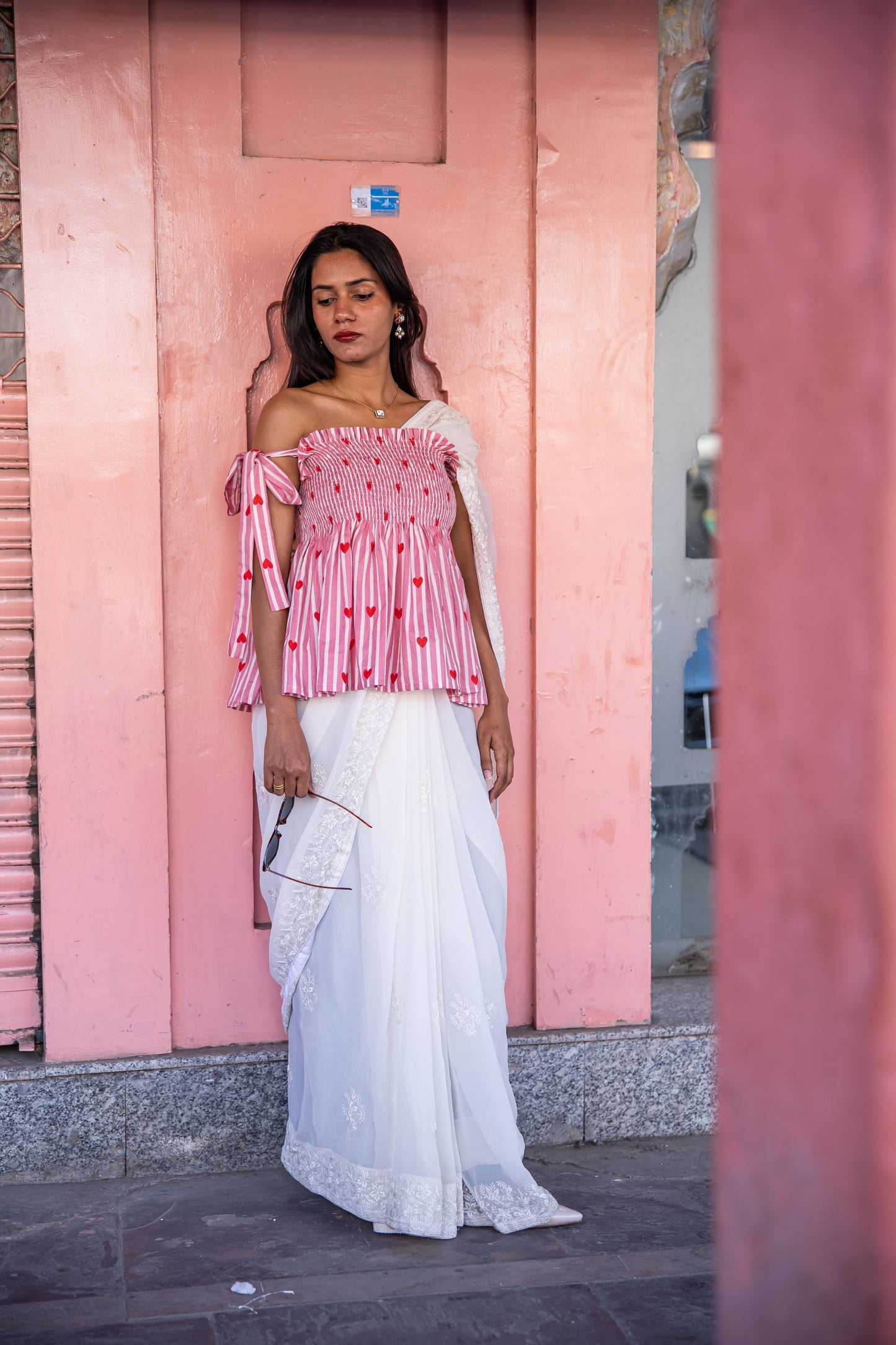Blush hearts cotton smocked top