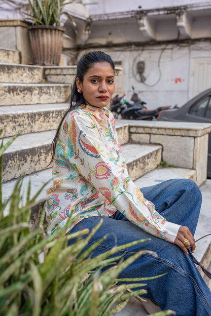 Pastel paisley printed muslin shirt