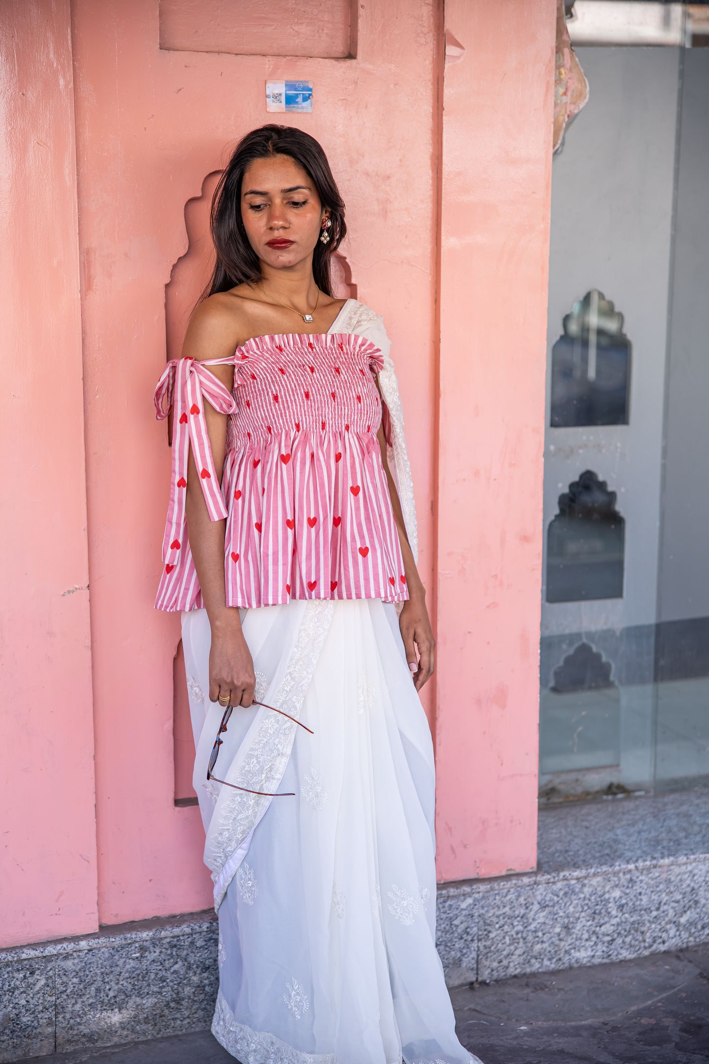 Blush hearts cotton smocked top