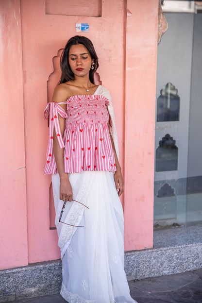 Blush hearts cotton smocked top