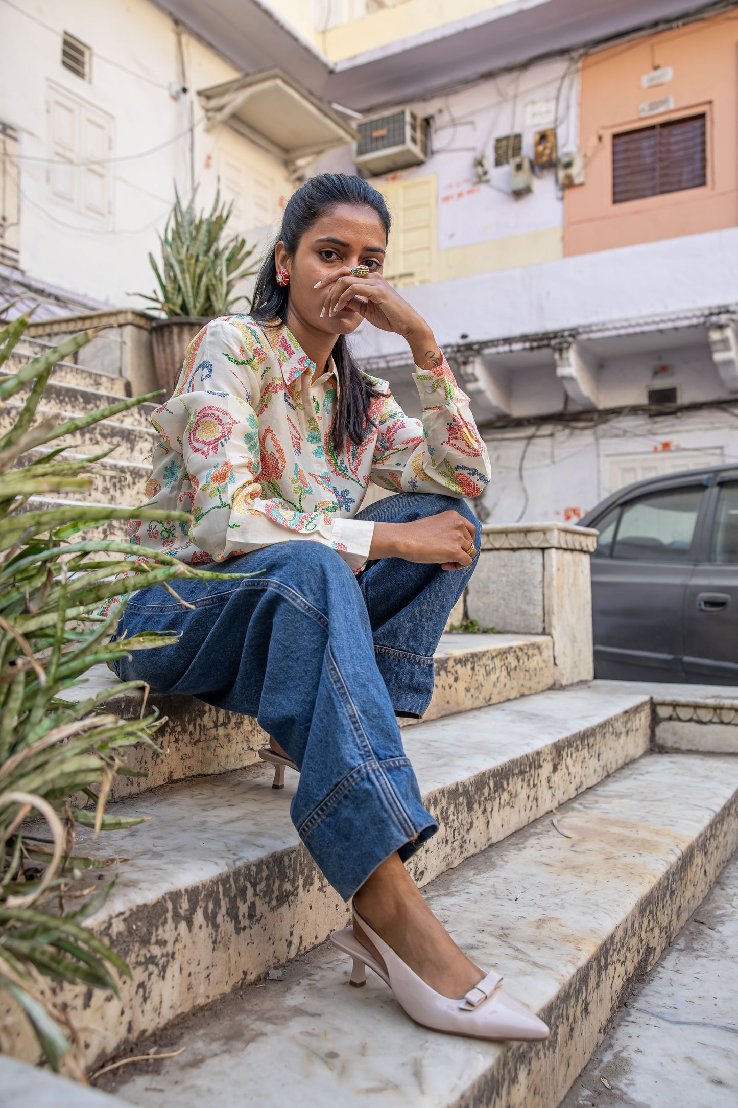 Pastel paisley printed muslin shirt