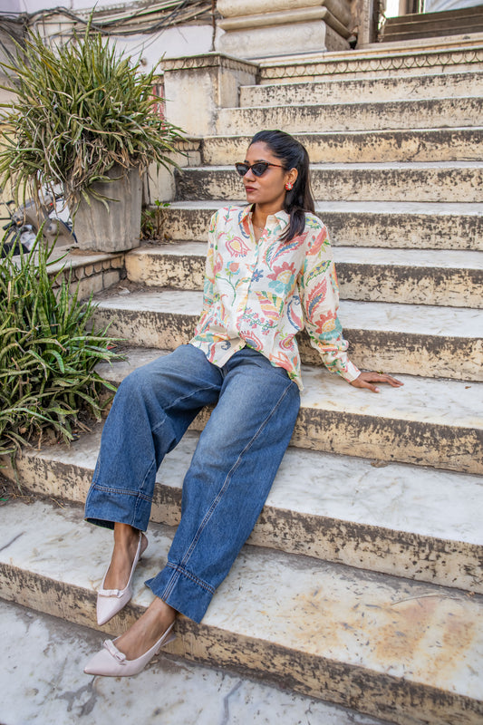 Pastel paisley printed muslin shirt