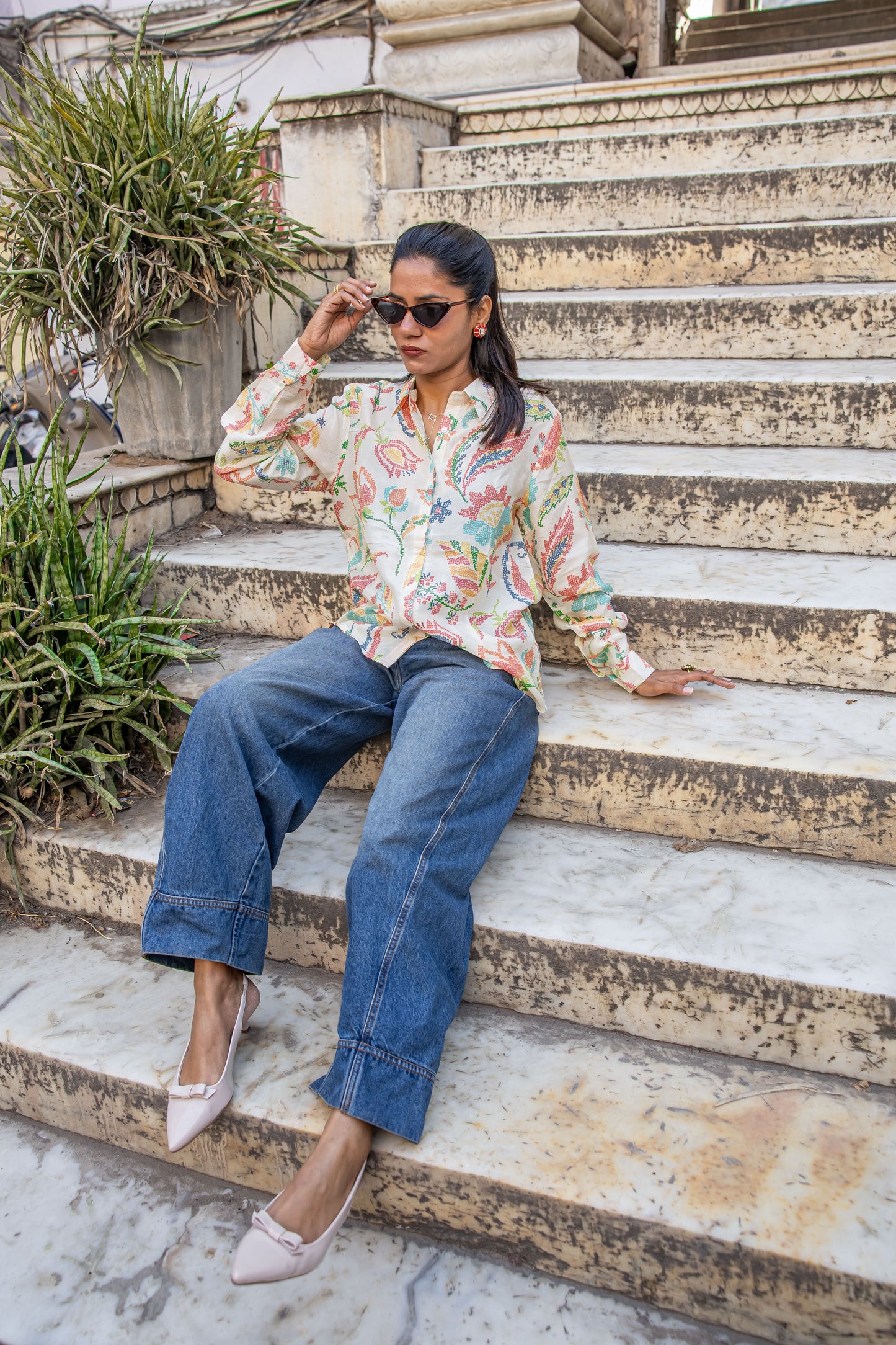 Pastel paisley printed muslin shirt