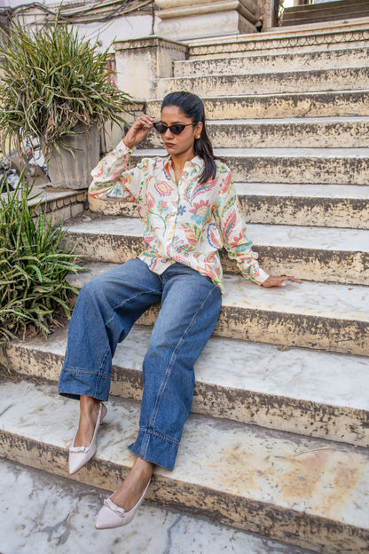 Pastel paisley printed muslin shirt